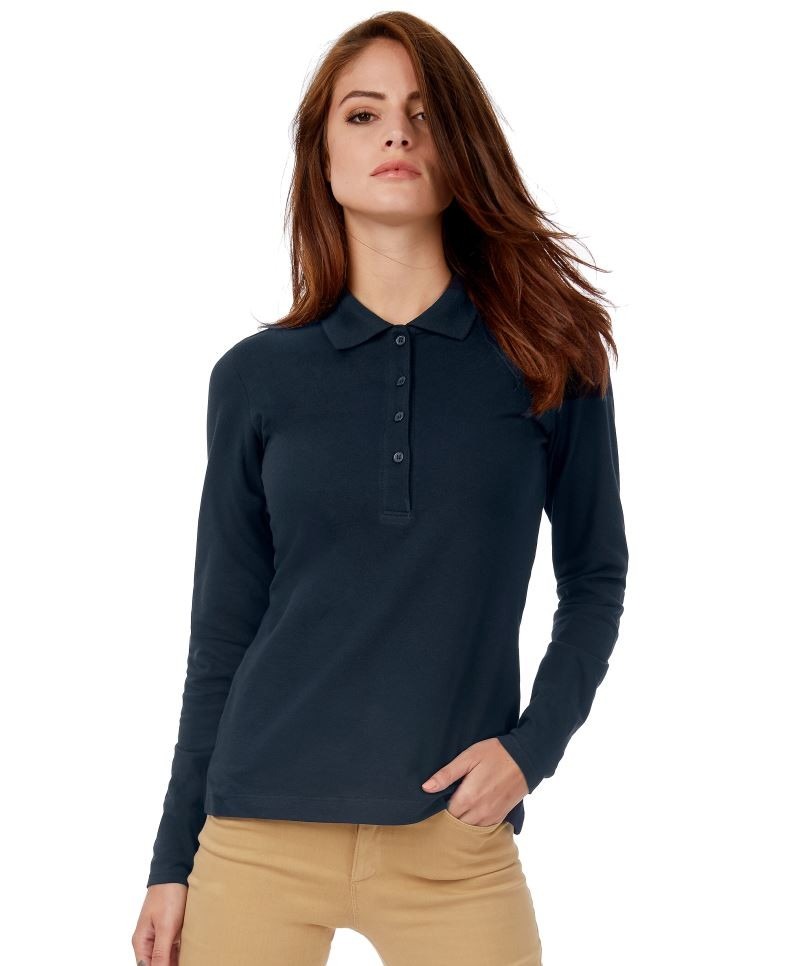 B&C Safran LSL/women - Hosszú ujjú galléros női póló